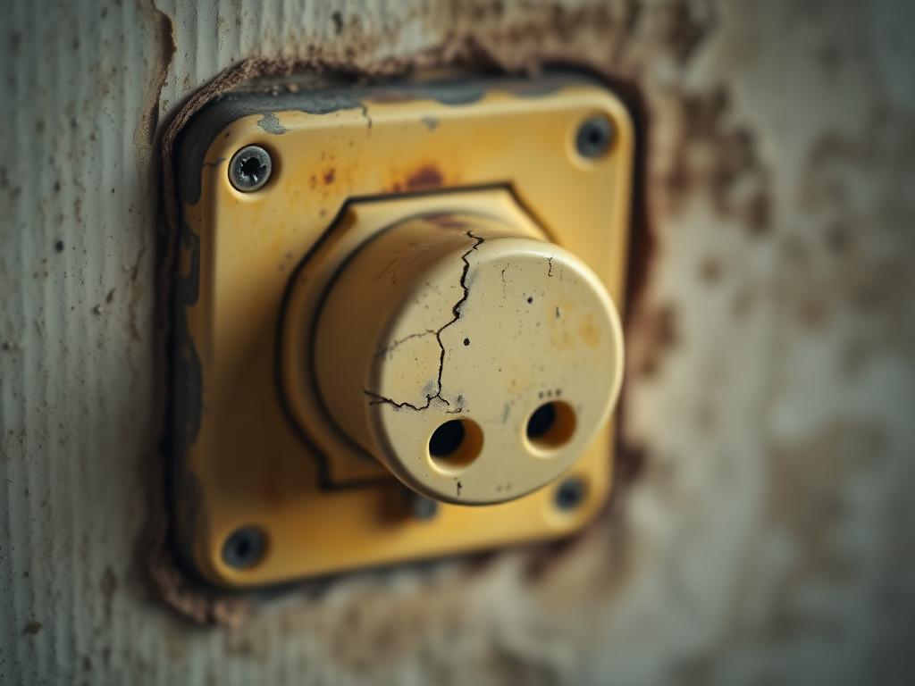 Before: Old cracked socket — replaced with new compliant unit by coreMaint