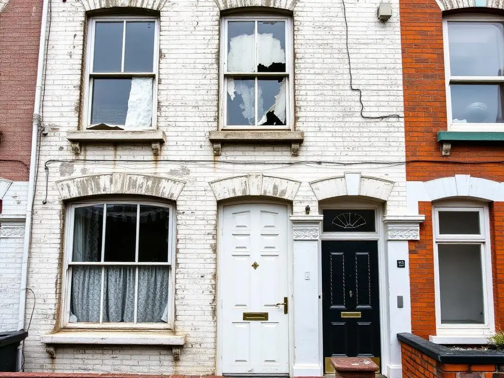 Before: Weathered Victorian facade — restored and repainted by coreMaint