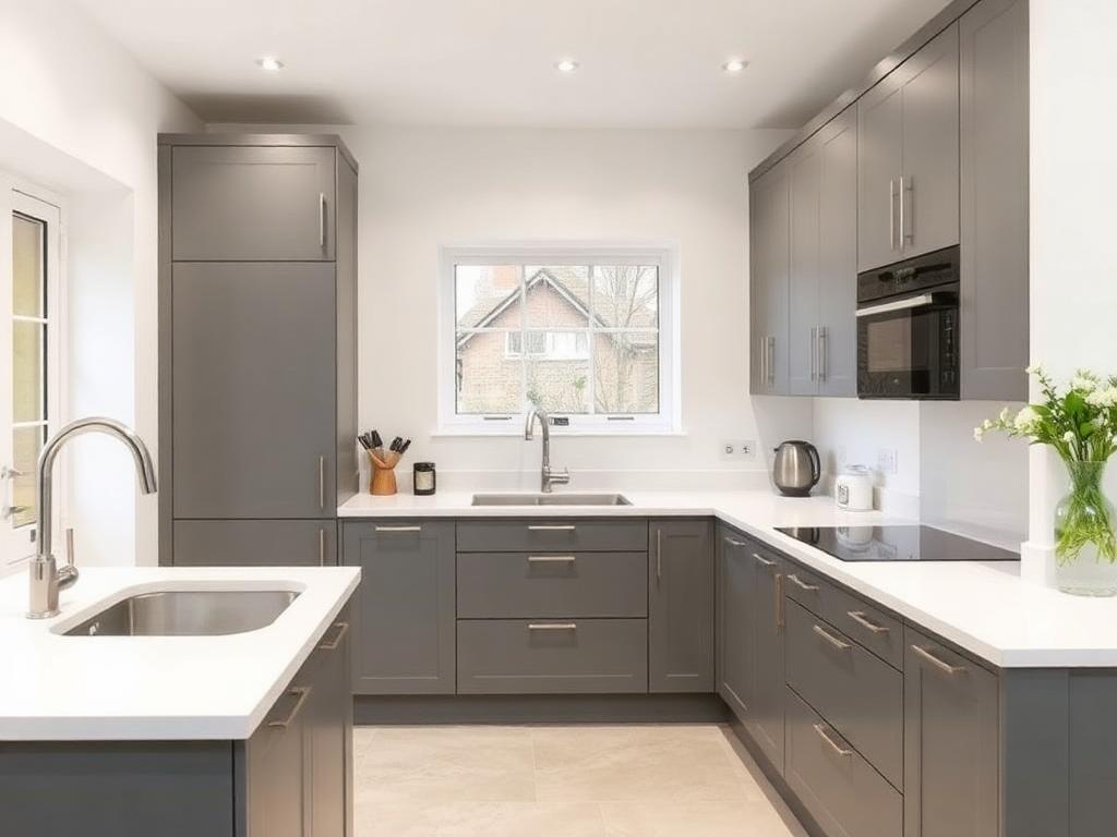 After: Dated oak kitchen — refurbished with shaker units & quartz completed by coreMaint