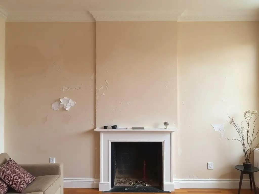 Before: Scuffed living room walls — fully repainted in warm white by coreMaint