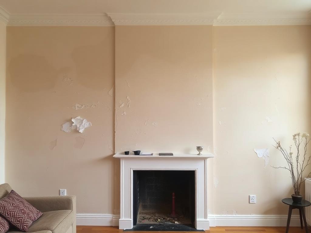 Before: Scuffed living room walls — fully repainted in warm white by coreMaint