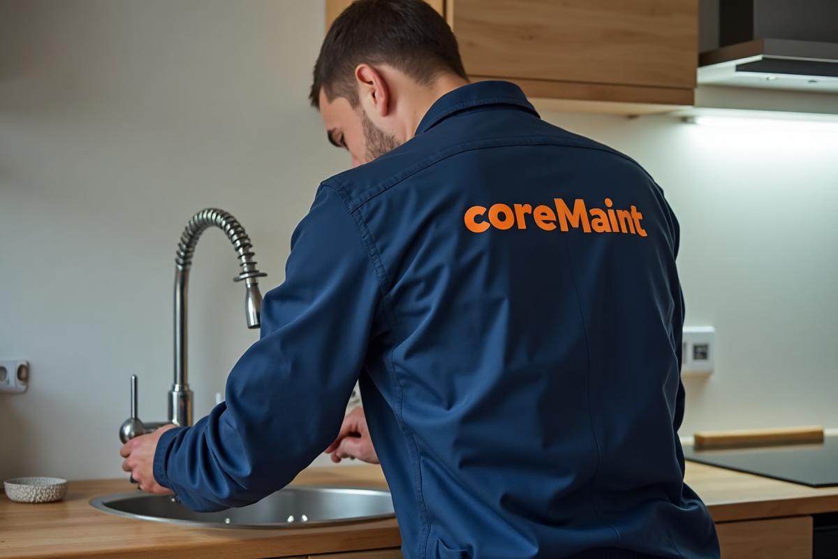 Professional plumber fixing tap in Greenwich property by coreMaint
