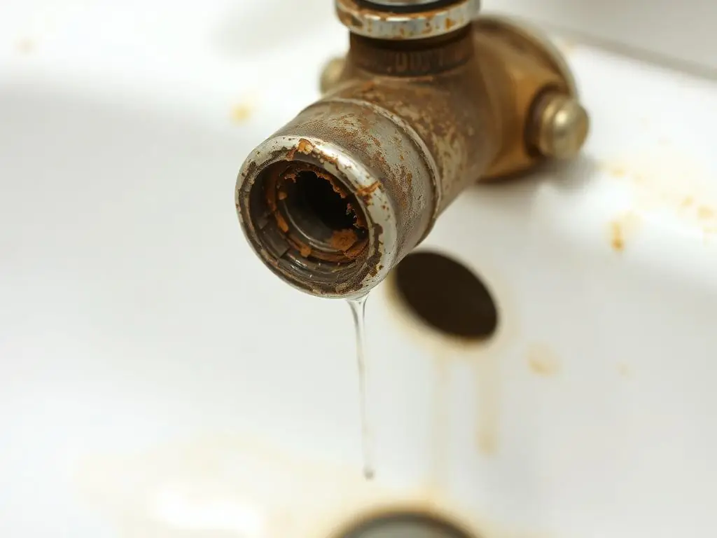 Before: Corroded leaking tap — replaced with new chrome mixer by coreMaint